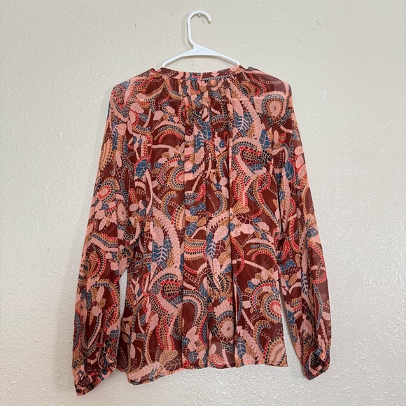 A.L.C. 100% Silk Bohemian Brown Paisley Blouse - Picture 3 of 7